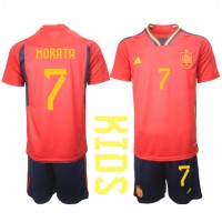 Billiga Spanien Alvaro Morata #7 Barnkläder Hemma fotbollskläder till baby VM 2022 Kortärmad (+ Korta byxor)
